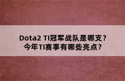 Dota2 TI冠军战队是哪支？今年TI赛事有哪些亮点？